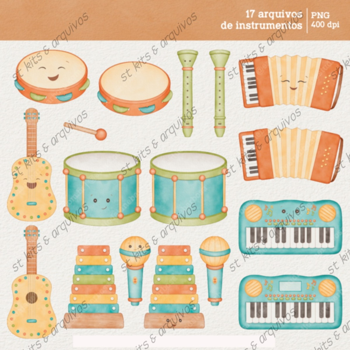 Kit Digital Instrumentos Musicais Em Aquarela - Imagem 2