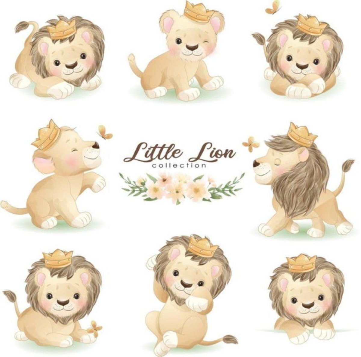 kit Digital Leãozinho Aquarela PNG- Scrapbook