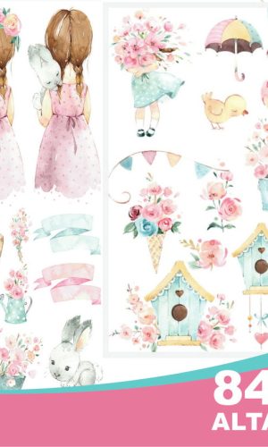 Kit Digital Menina Jardim Aquarela