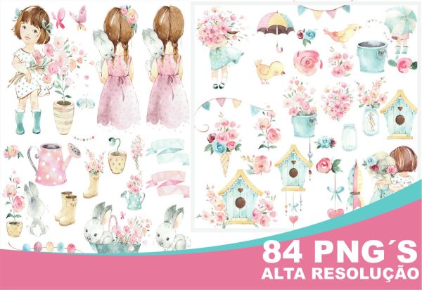 Kit Digital Menina Jardim Aquarela