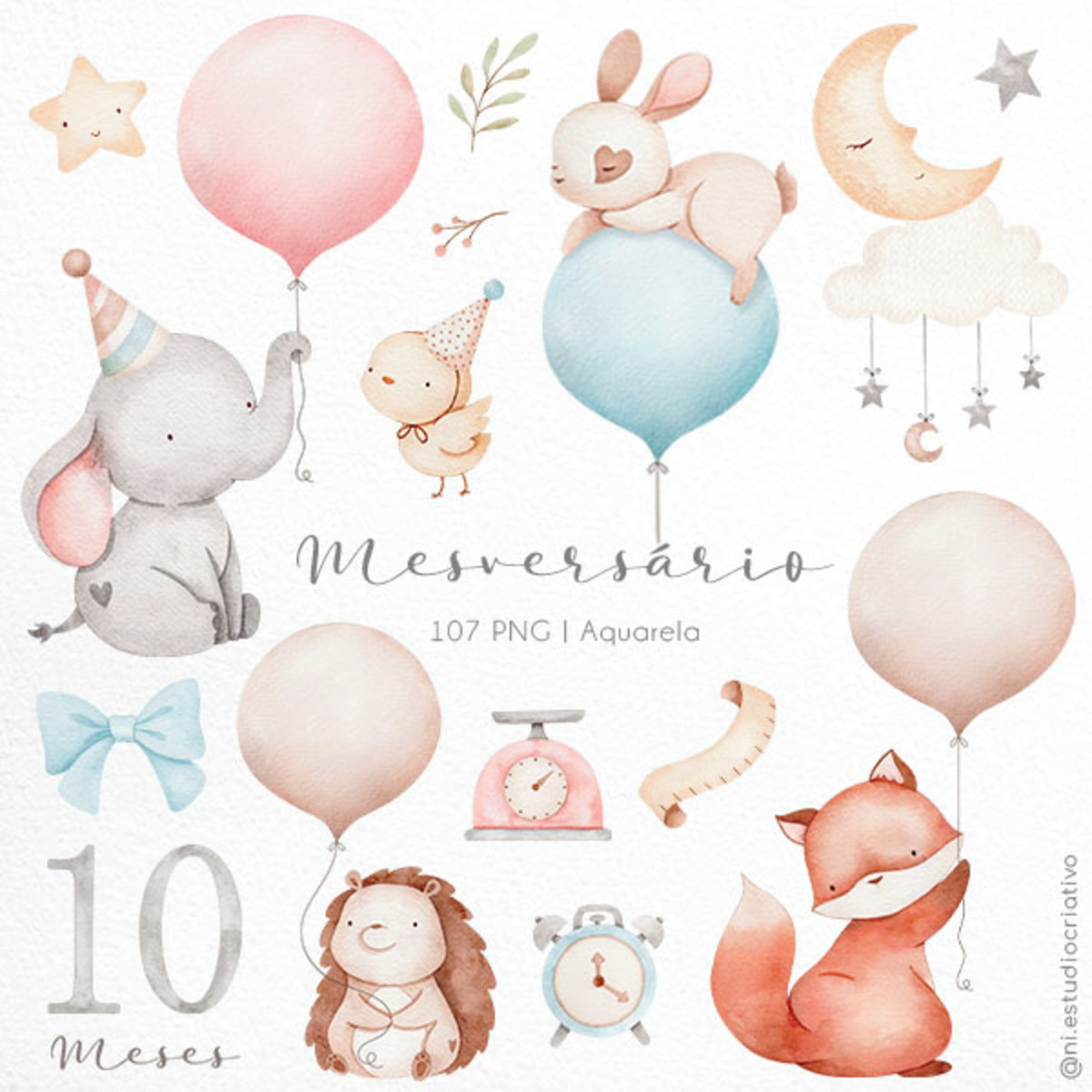 Kit Digital - Mesversário Aquarela