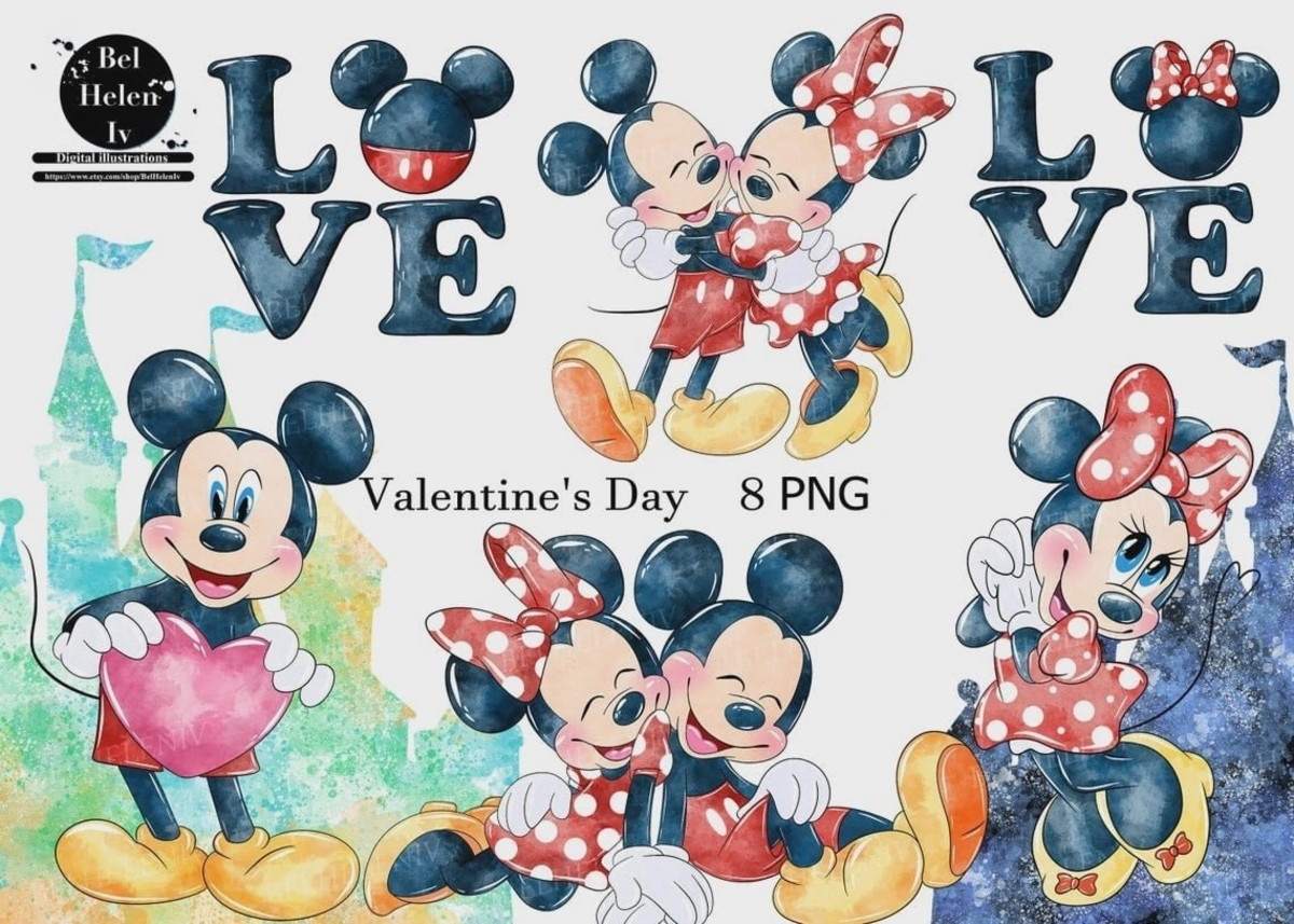 Kit Digital Mickey e Minnie Aquarela