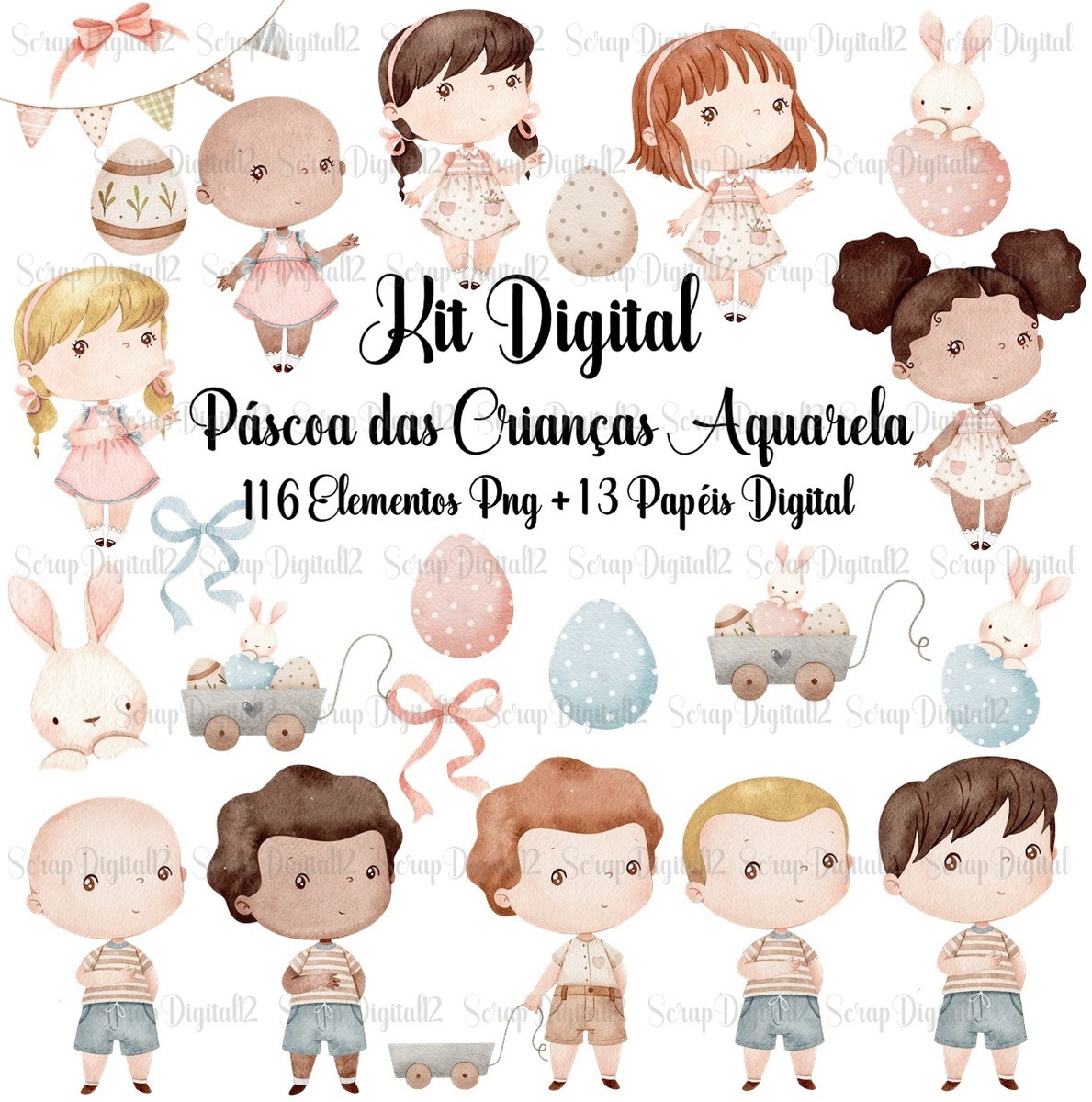 Kit Digital - Páscoa das Crianças Aquarela