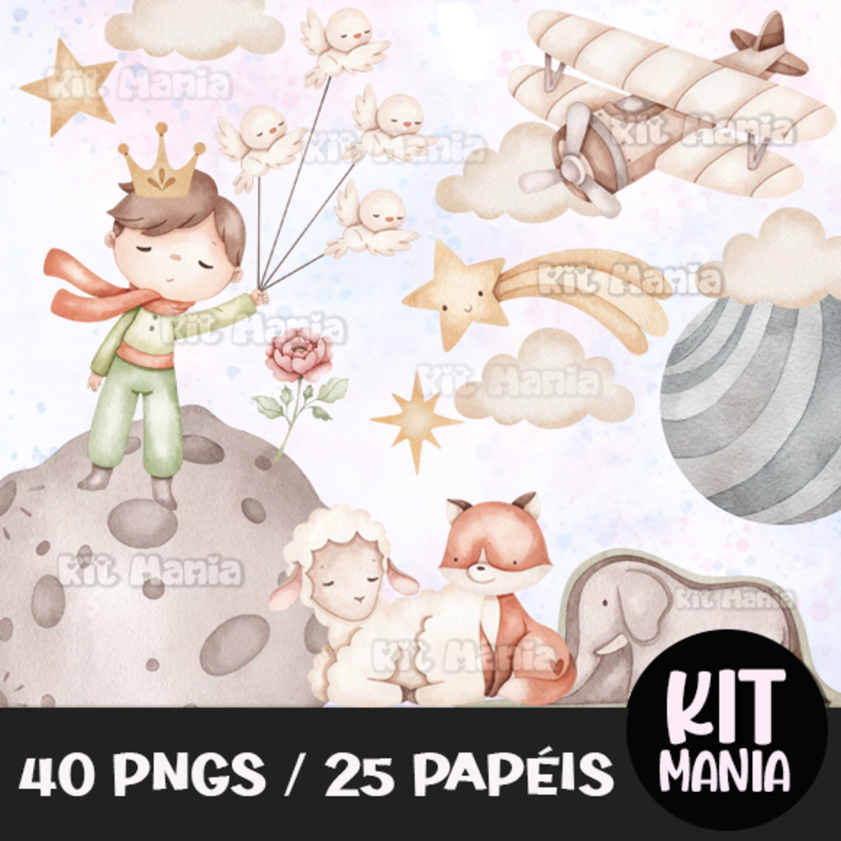 Kit Digital Pequeno Príncipe Aquarela - Imagem 2