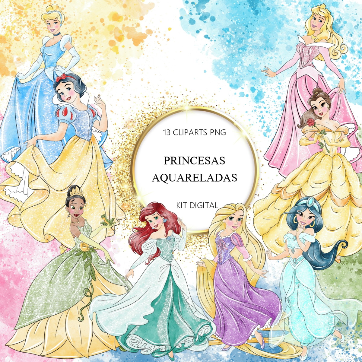 Kit Digital Princesas Aquarela