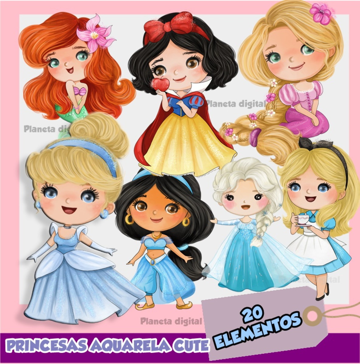 Kit Digital Princesas Cute (aquarela) #02