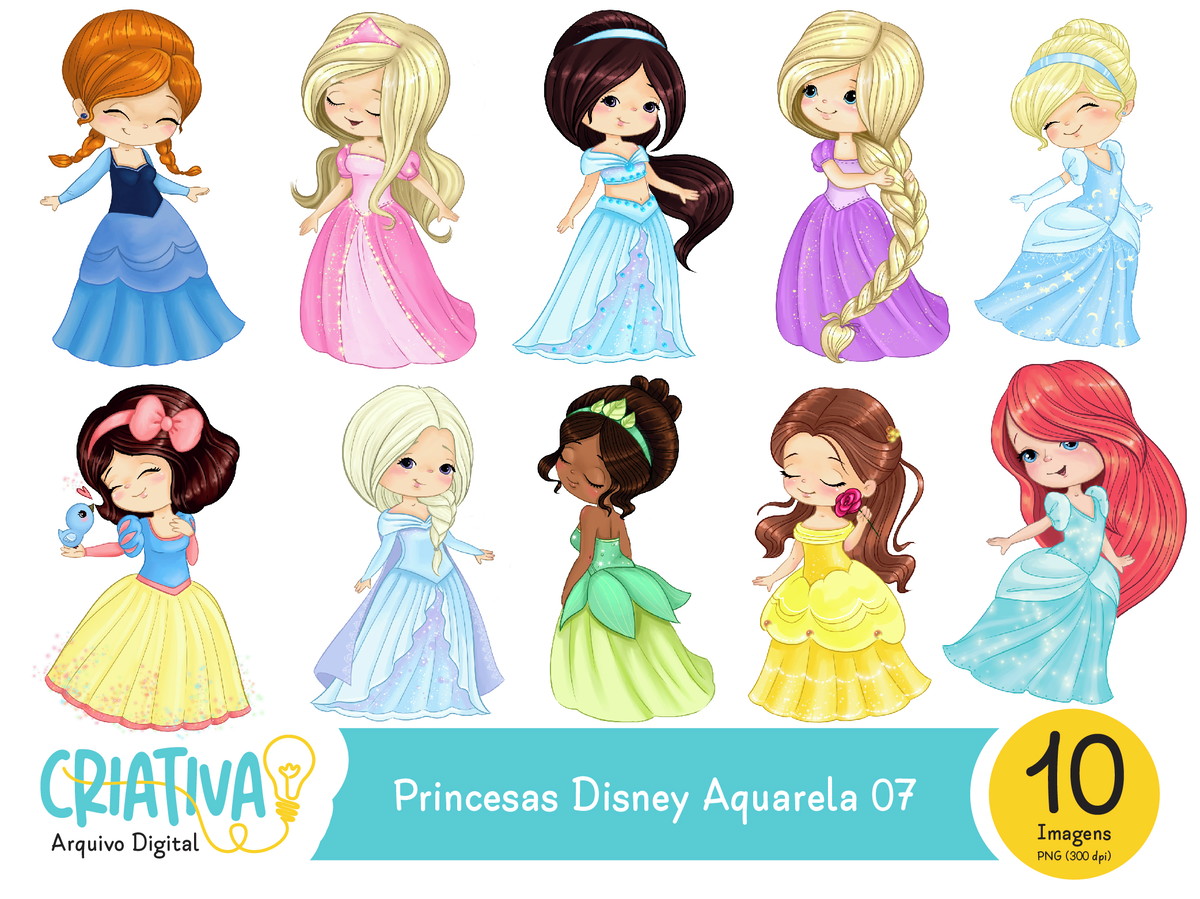 Kit Digital - Princesas Disney Aquarela 07 - Topo de Bolo Para Imprimir