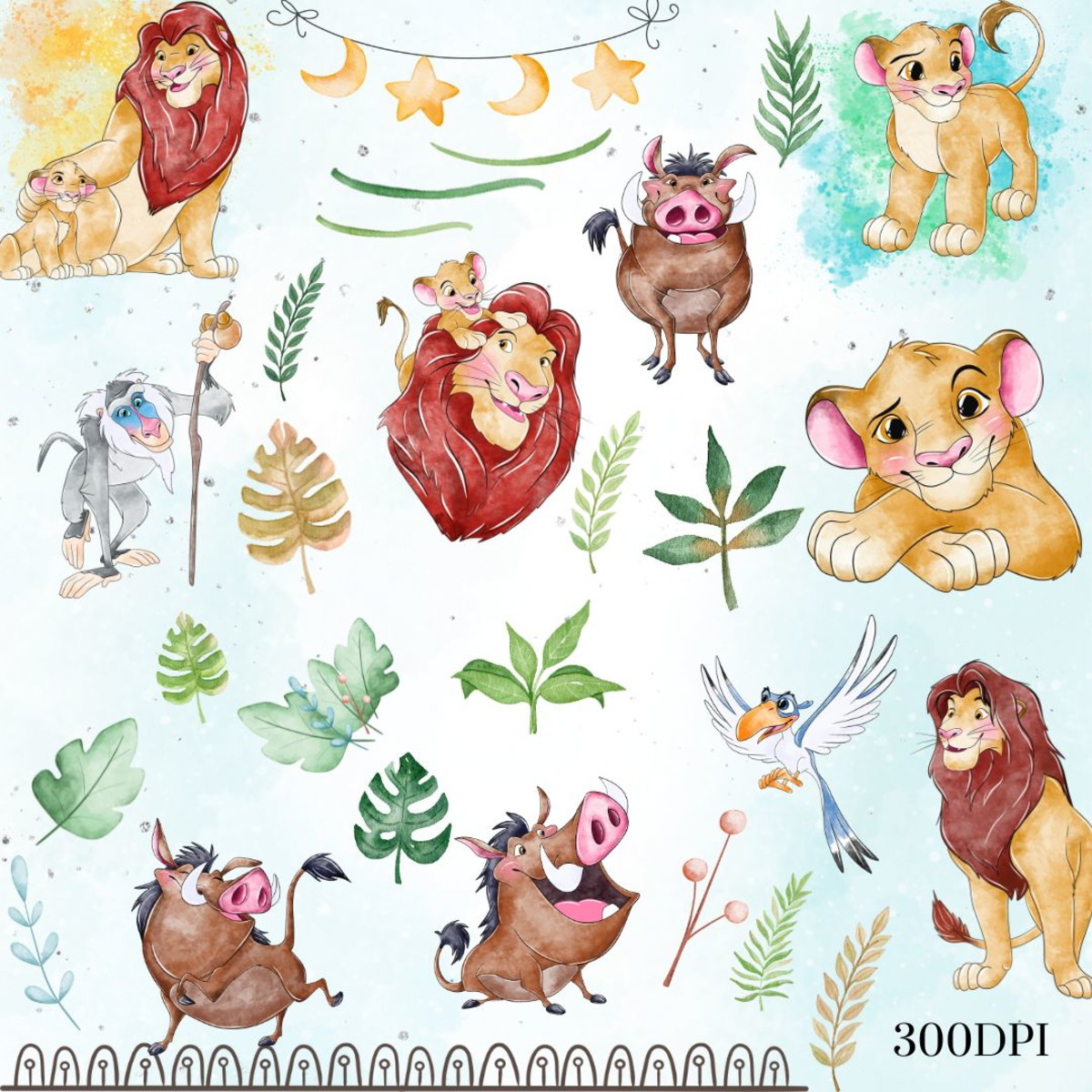 Kit Digital Rei Leão Aquarela 047 Compre 1 Leve 2