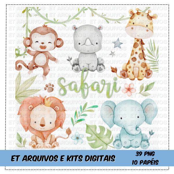 #089 Kit Digital Safari Aquarela