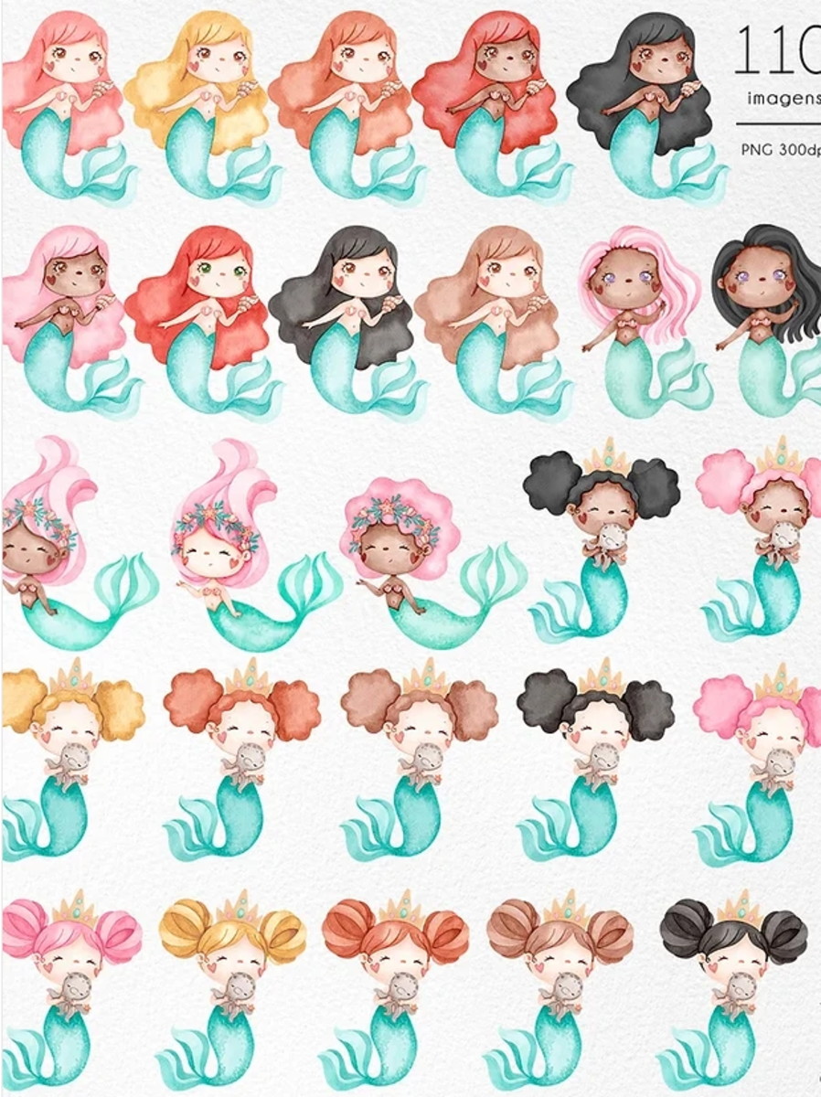 Kit Digital - Sereias Aquarela - Imagem 2