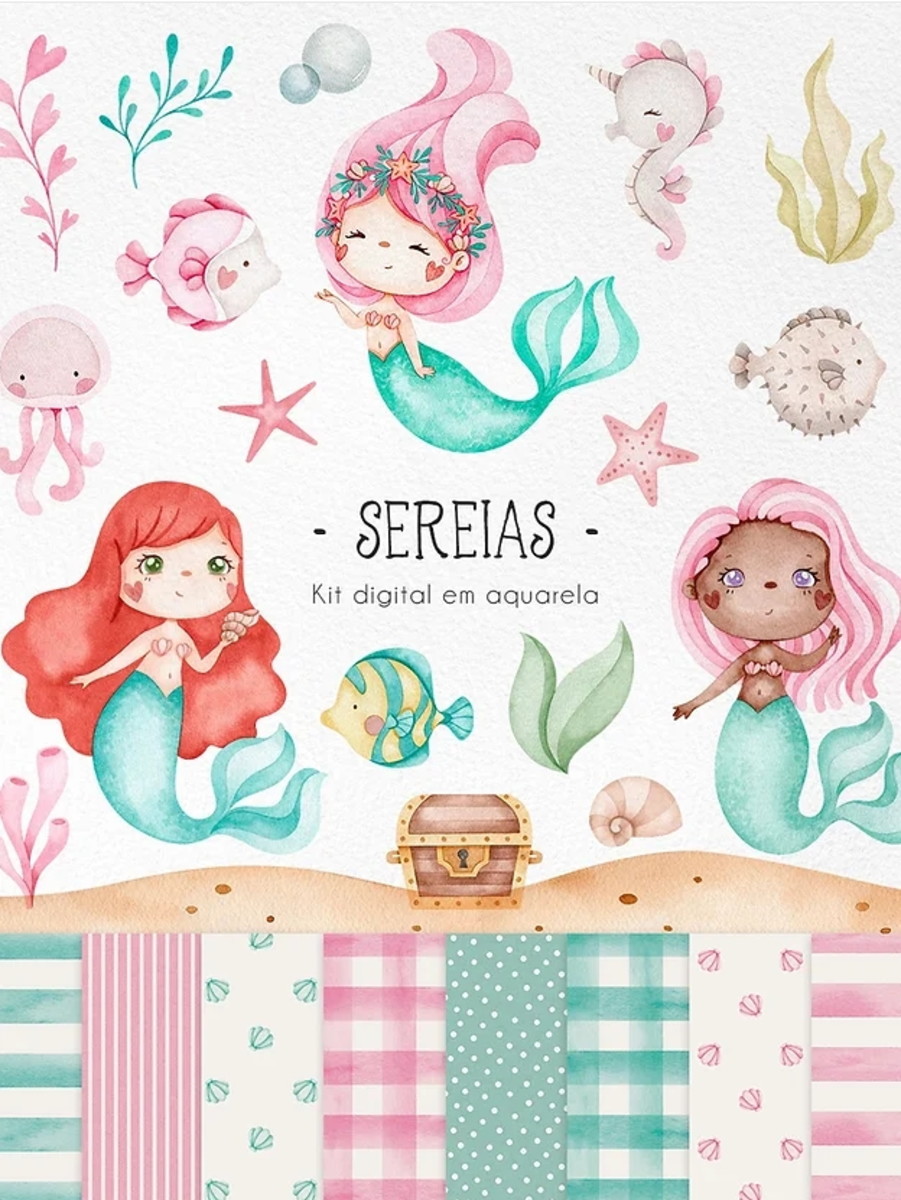 Kit Digital - Sereias Aquarela