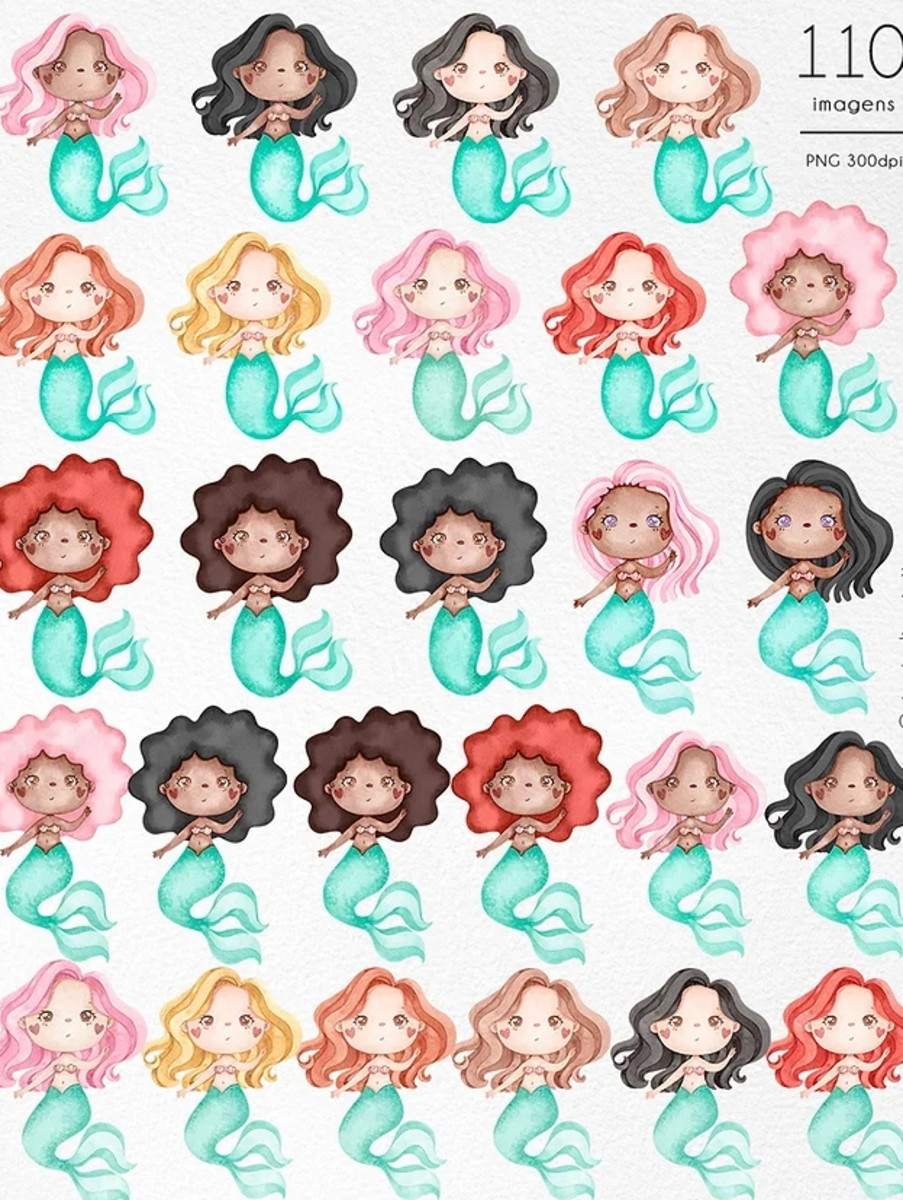 Kit Digital - Sereias Aquarela - Imagem 3