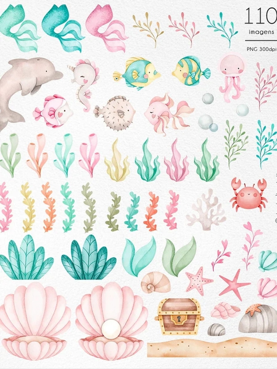 Kit Digital - Sereias Aquarela - Imagem 4