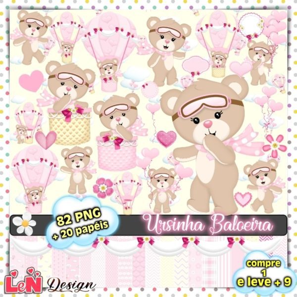 Kit Digital Ursinha Baloeira Rosa