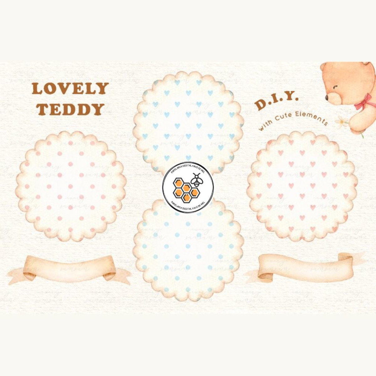 Kit Digital Ursinho Aquarela Premium - Lovely Teddy - Imagem 3