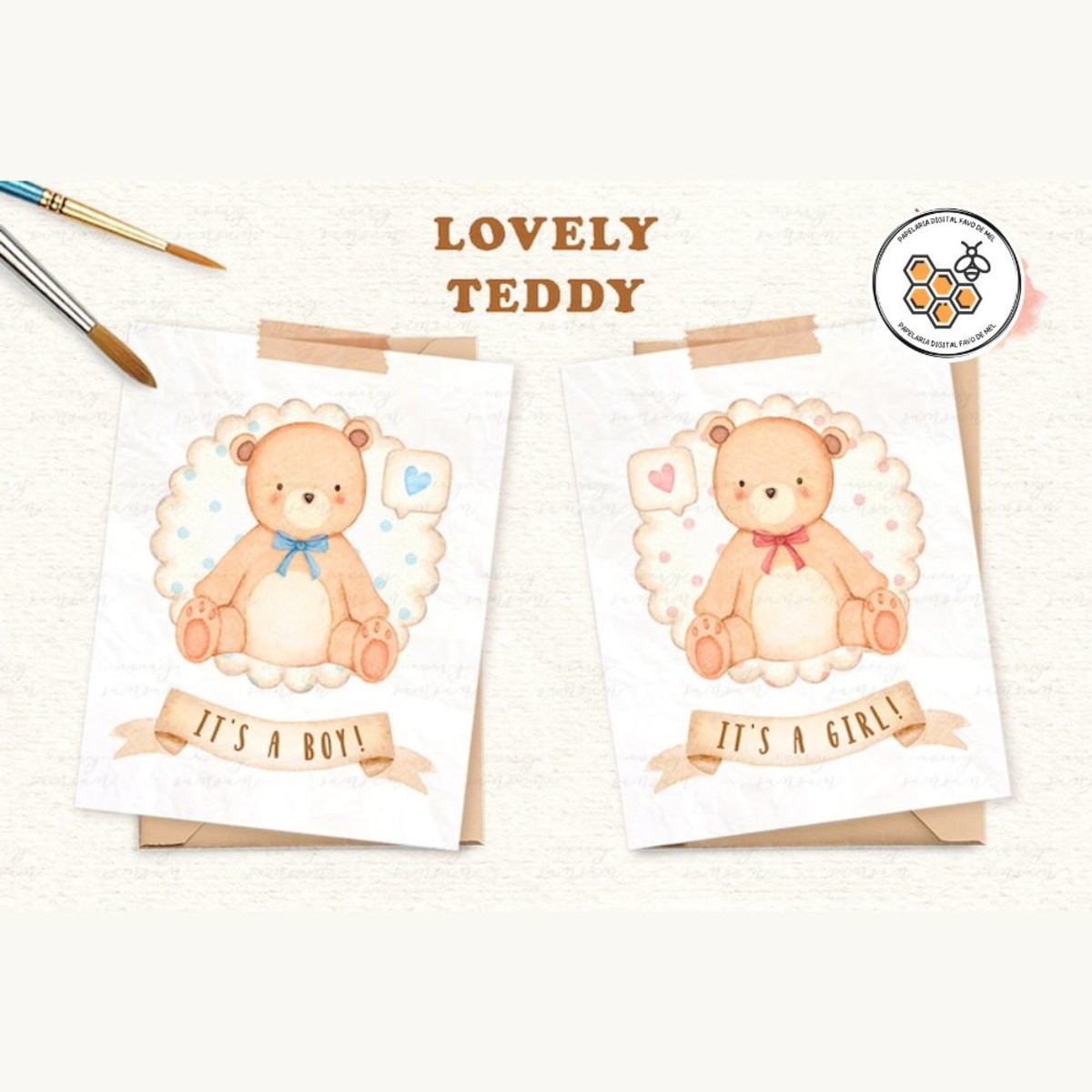 Kit Digital Ursinho Aquarela Premium - Lovely Teddy - Imagem 4