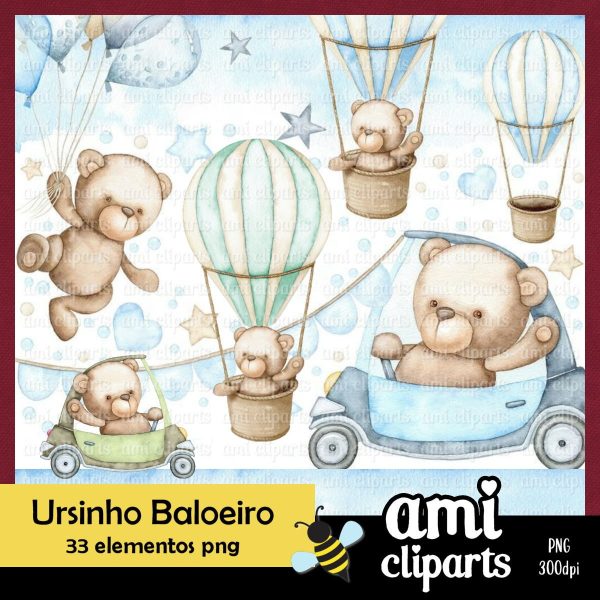 Kit Digital Ursinho Baloeiro Aquarela