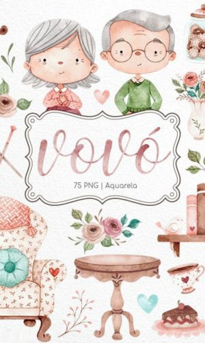 Kit Digital vovó e vovô Aquarela + 13 Artes Brinde