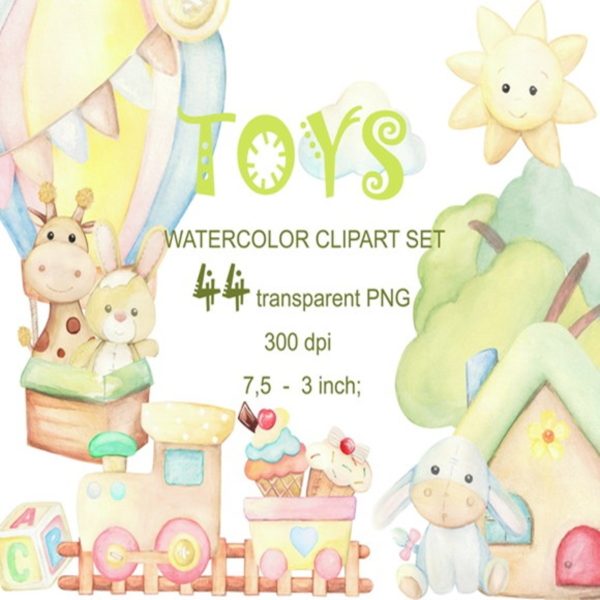 Kit Papel Digital brinquedos aquarela - Imagem 2
