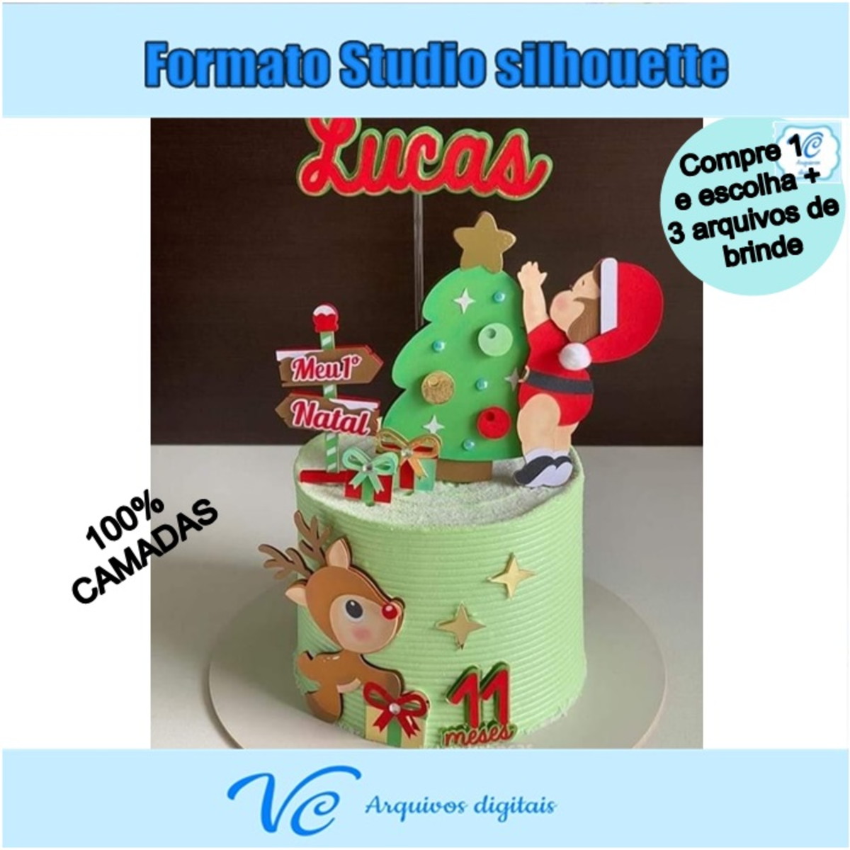 M124- Arquivo de corte Topo de bolo Natal bebe -03- STUDIO