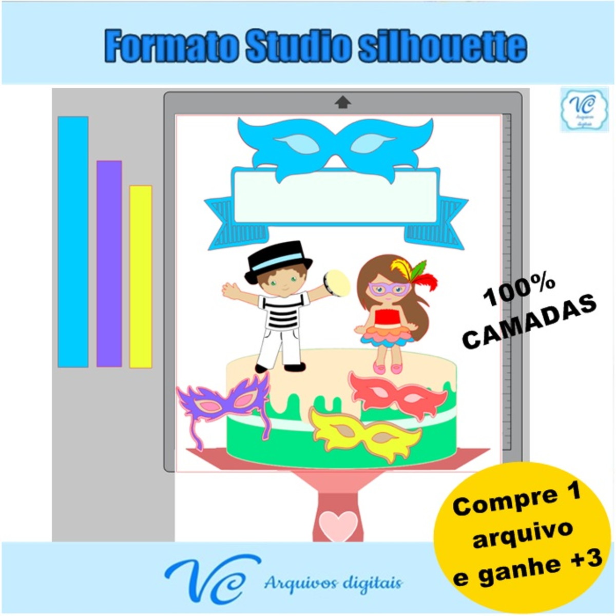 M141- Arquivo de corte Topo de Bolo Carnaval Casal