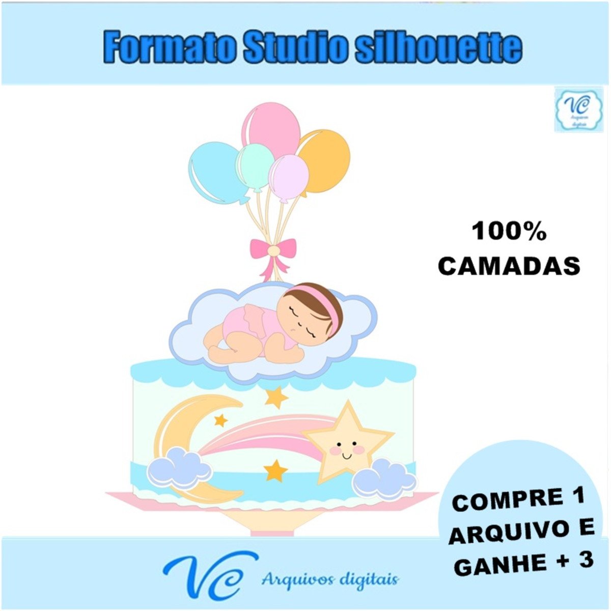 M265- ARQUIVO TOPO DE BOLO CHA DE BEBE MENINA