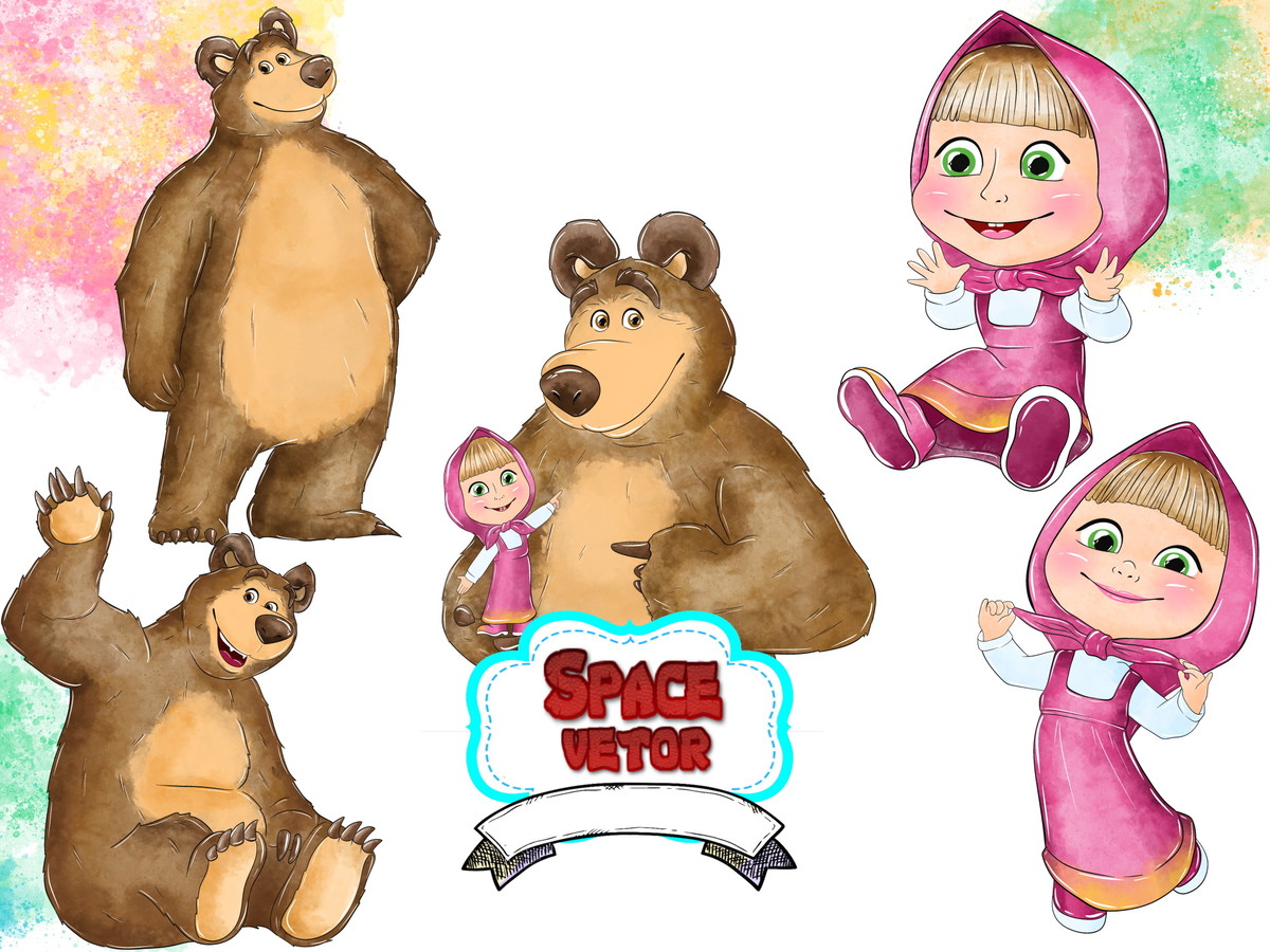 Masha e o Urso Aquarela ,kit Digita.. Compre 1 Leve 2