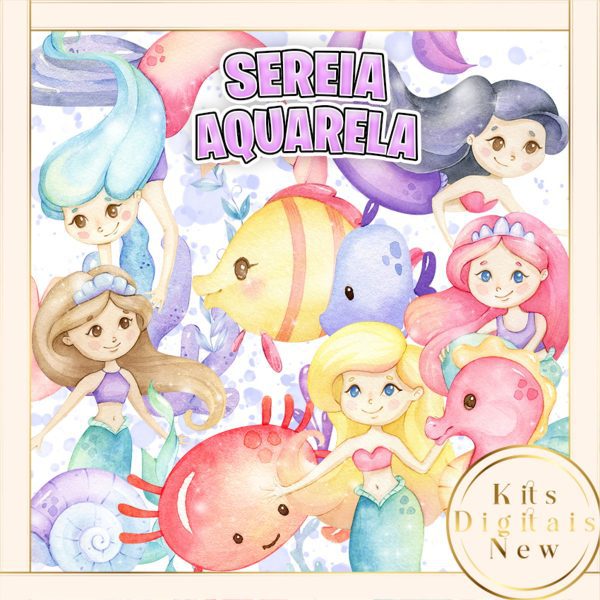 Sereia Aquarela Kit Digital