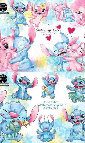 Stitch Aquarela Kit Digital Png 14