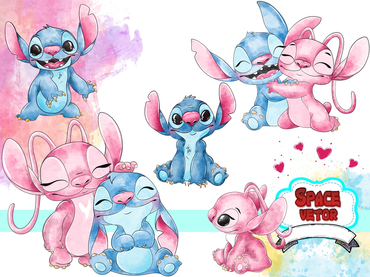 Stitch e Angel Aquarela ,kit Digital Compre 1 Leve 3