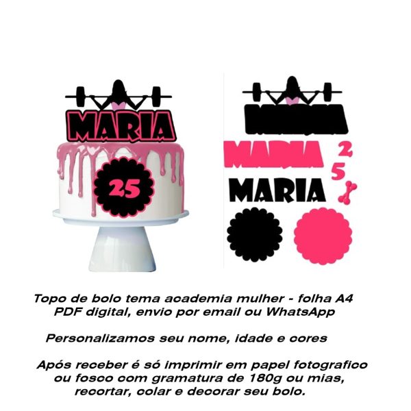 Topo de Bolo Academia Mulher - Arquivo Digital pdf - Imagem 3
