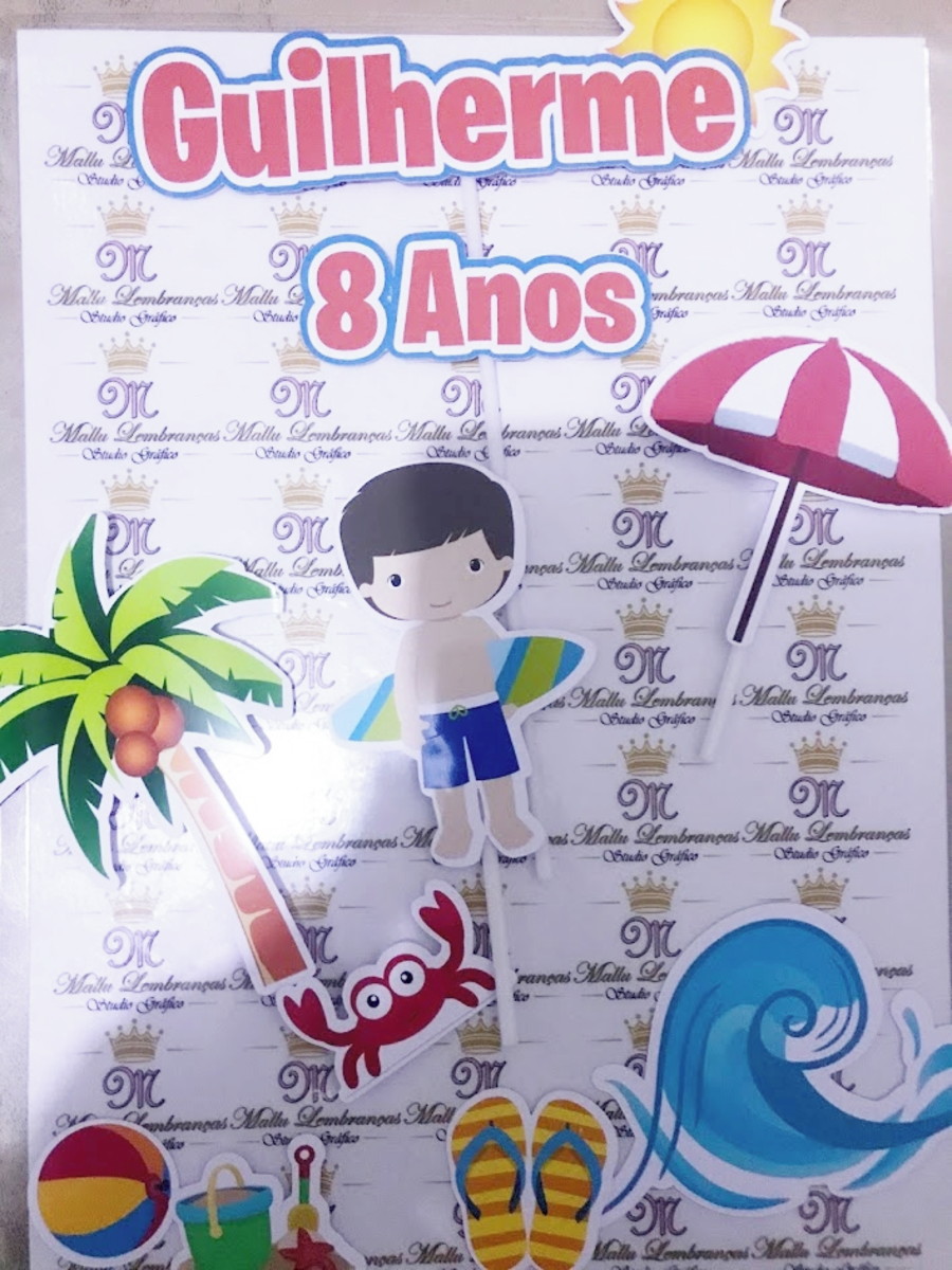 Topo de bolo Arquivo de Corte Silhouette Praia - Imagem 2