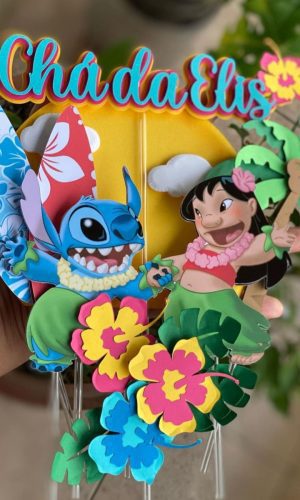 Topo de Bolo - Arte em Studio Tema Lilo e Stitch em Camadas