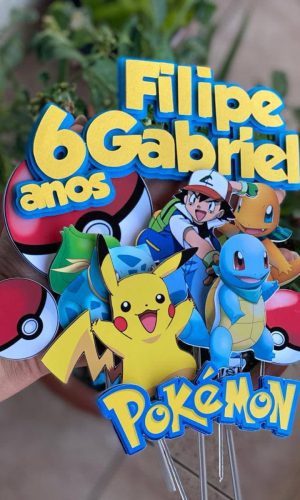 Topo de Bolo - Arte em Studio Tema Pokemon em Camadas