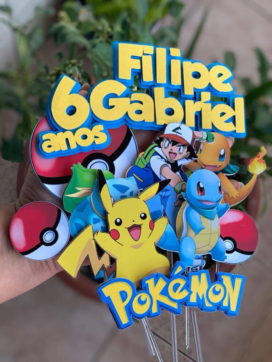 Topo de Bolo - Arte em Studio Tema Pokemon em Camadas