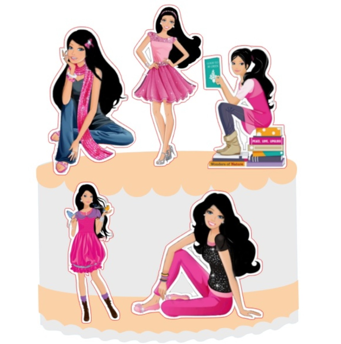 Topo de Bolo Barbies Morenas + 4 Arquivos a Sua Escolha