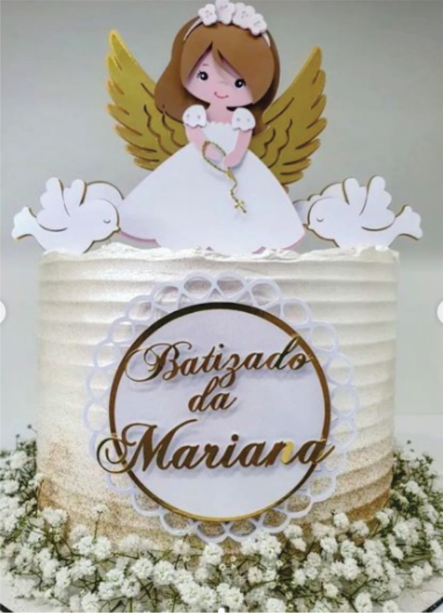 Topo de Bolo Batismo Menina - Arquivo de Corte