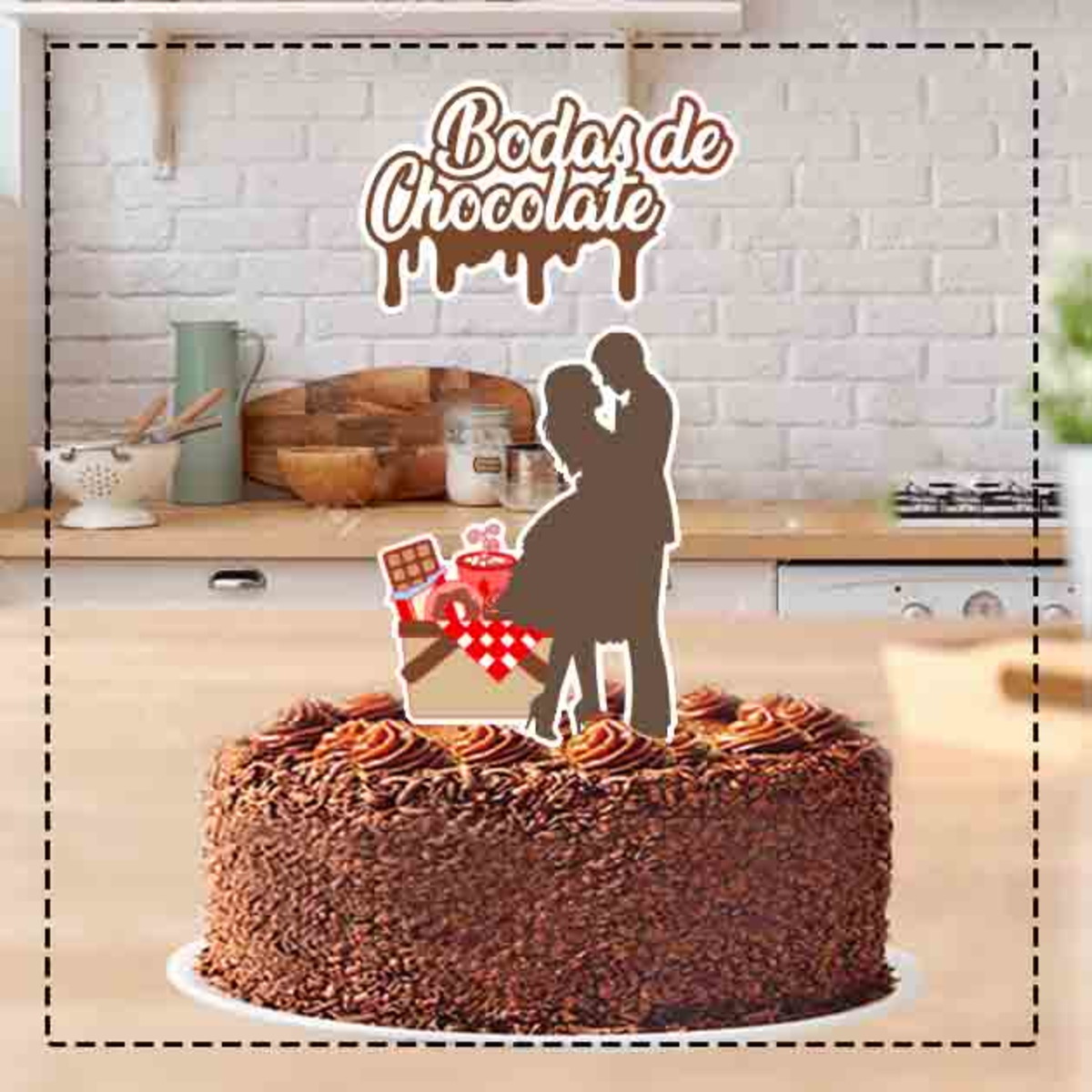 Topo de Bolo Bodas de Chocolate 4681 - Arquivo Digital