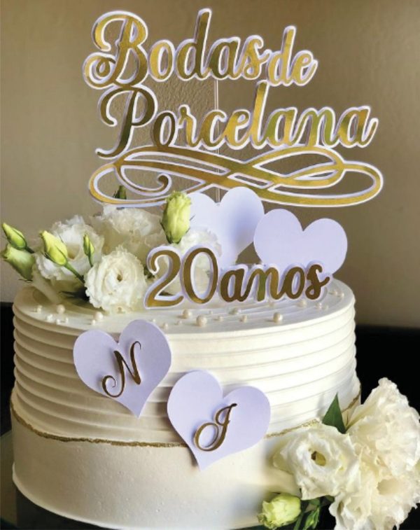 Topo de Bolo Bodas de Porcelana 20 Anos de Casados