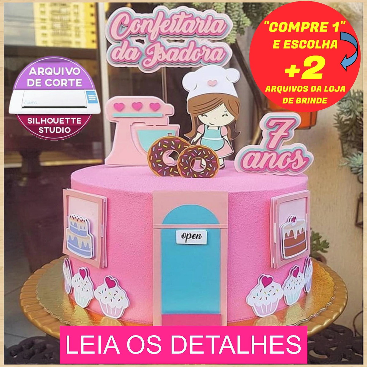 Topo de Bolo Confeitaria em Camadas (Máquina Silhouette)