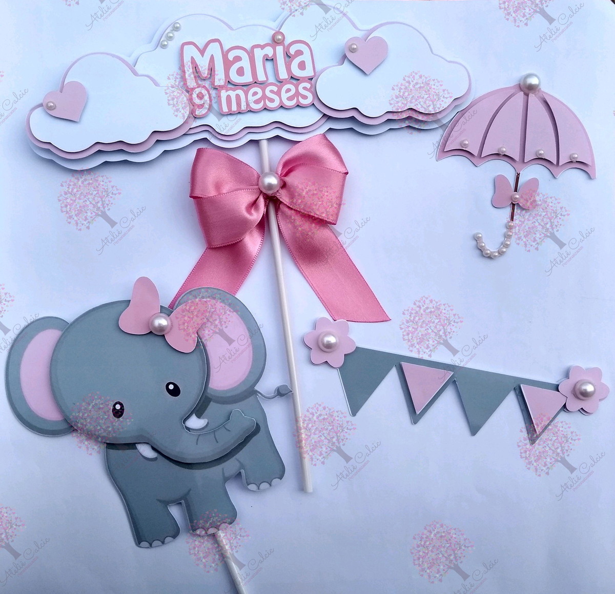 Kit com 5 arquivo de corte: 05-ELEFANTE Topo de bolo