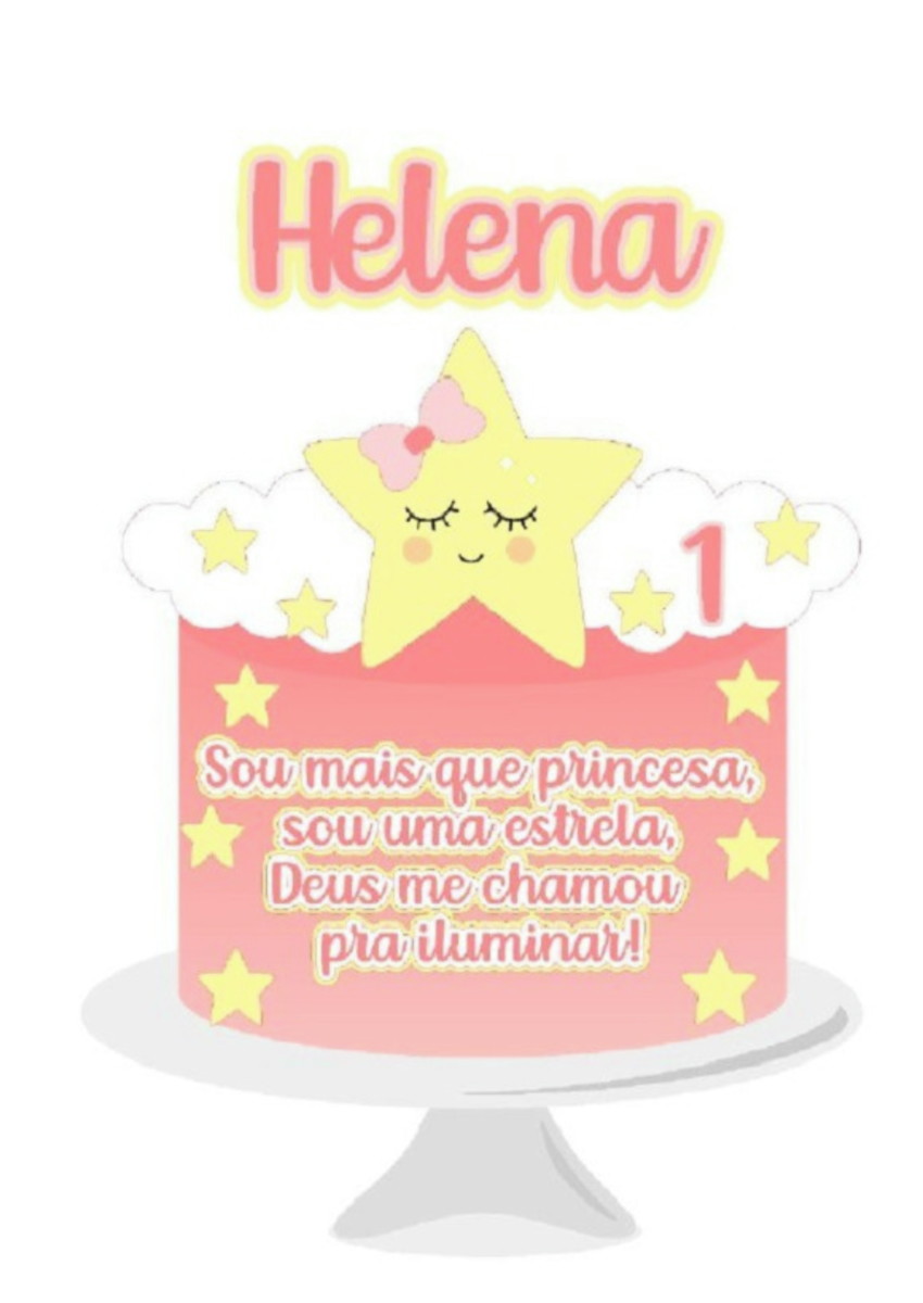 Topo de Bolo Estrelinha Cute + 4 Arquivos a Sua Escolha