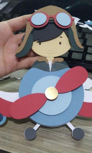 Topo de Bolo Menino Aviador +4 Arquivos a Sua Escolha