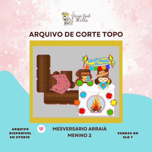 Topo de Bolo Mesversário Arraia Menino 2 Arquivo de Corte