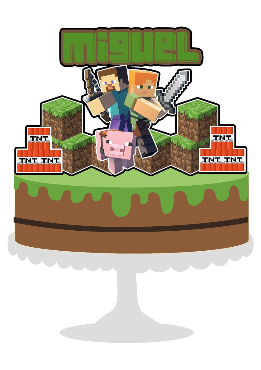 Topo de Bolo Minecraft 2 + 4 Arquivos a Sua Escolha - Imagem 2