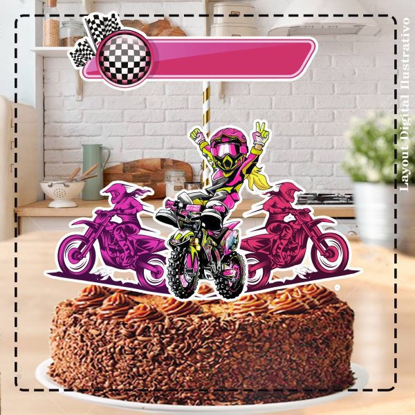 Topo De Bolo Motocross Feminino 00 - Arquivo Digital