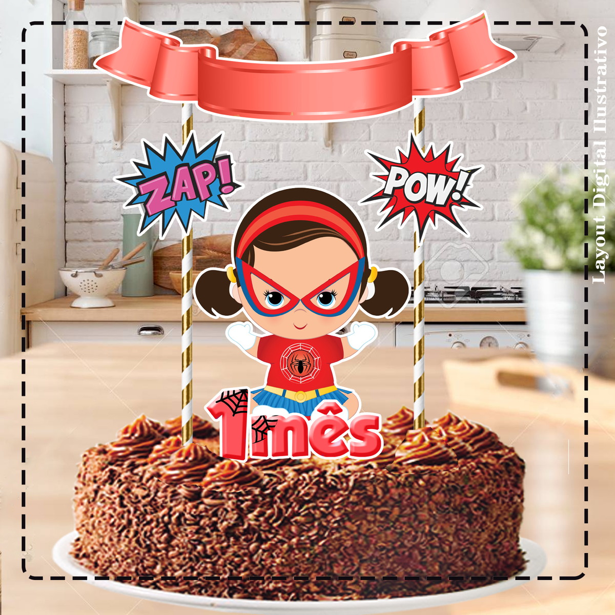 TOPO DE BOLO MULHER ARANHA BABY 01- ARQUIVO DIGITAL