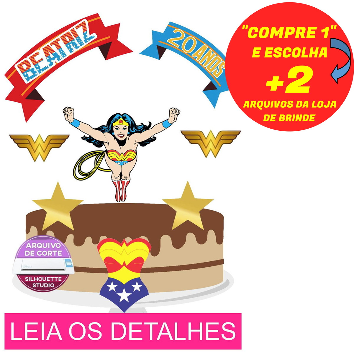 Topo de Bolo Mulher Maravilha 2 (Máquina Silhouette)