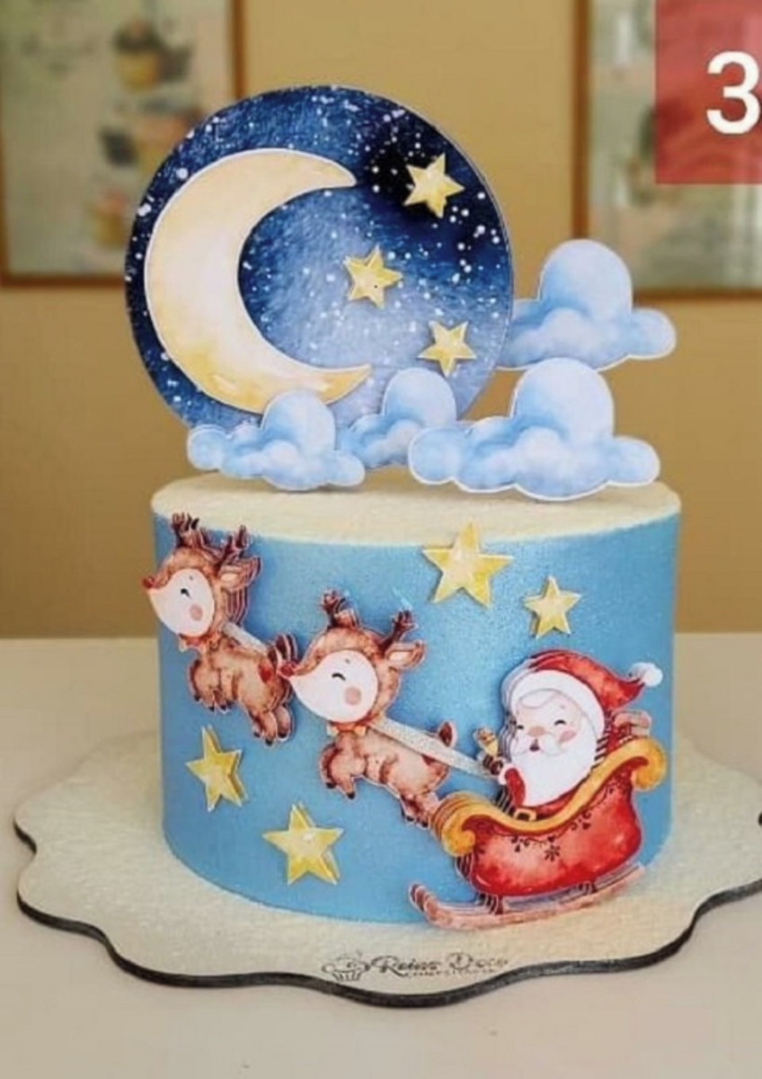 Topo de Bolo Natal Aquarela + 4 Arquivos a Sua Escolha - Imagem 2
