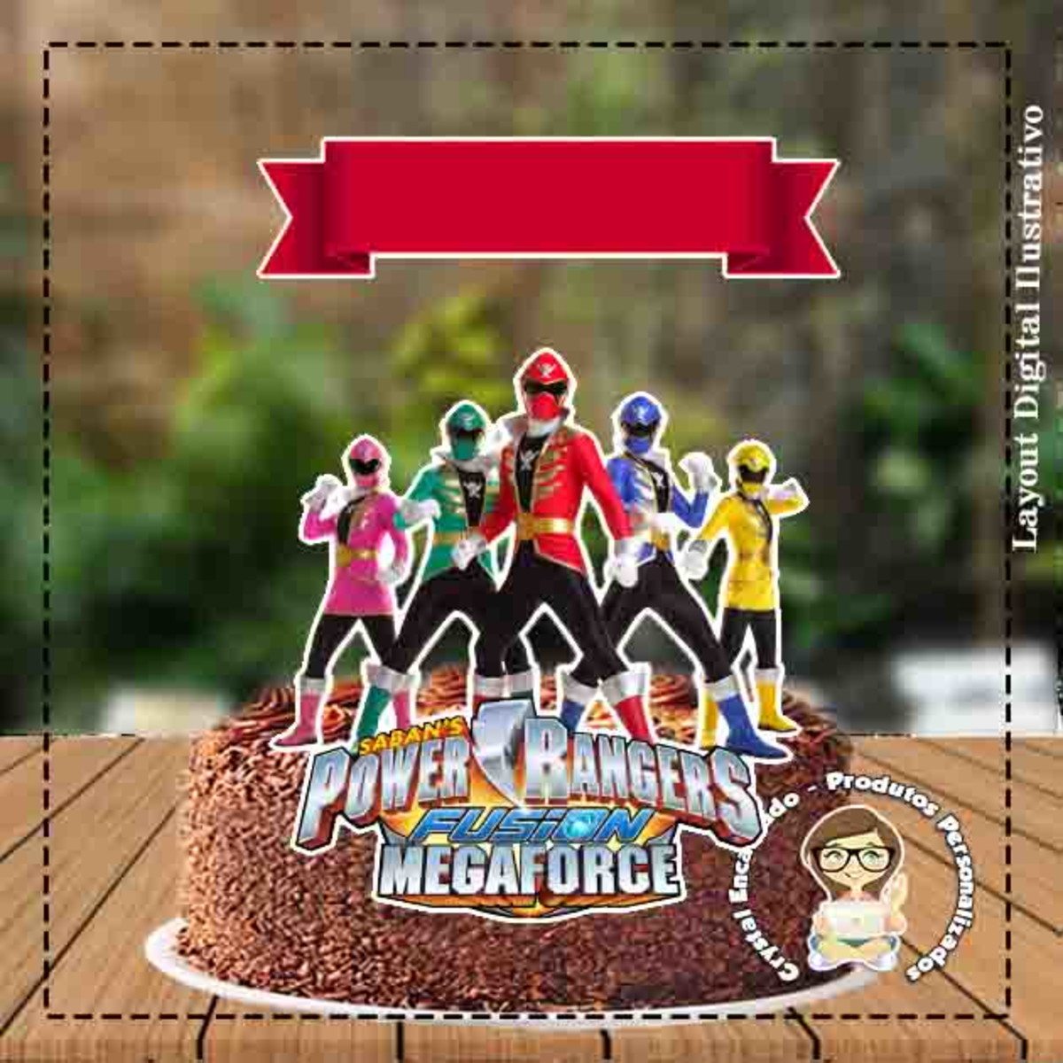 Topo de Bolo Power Rangers Mega Force - 3804 Arquivo Digital